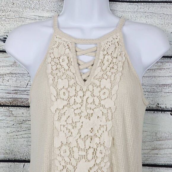 Daytrip Cream Knit Lace Front Tank Top Size S - Picture 3 of 10